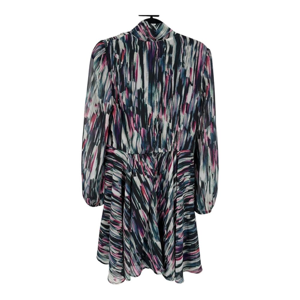 Betsey Johnson dress multicolor print tie neck long sleeve size 8 - Picture 3 of 6